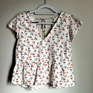 Abercrombie & Fitch Linen Blouse, White with peaches, Women’s Size Large